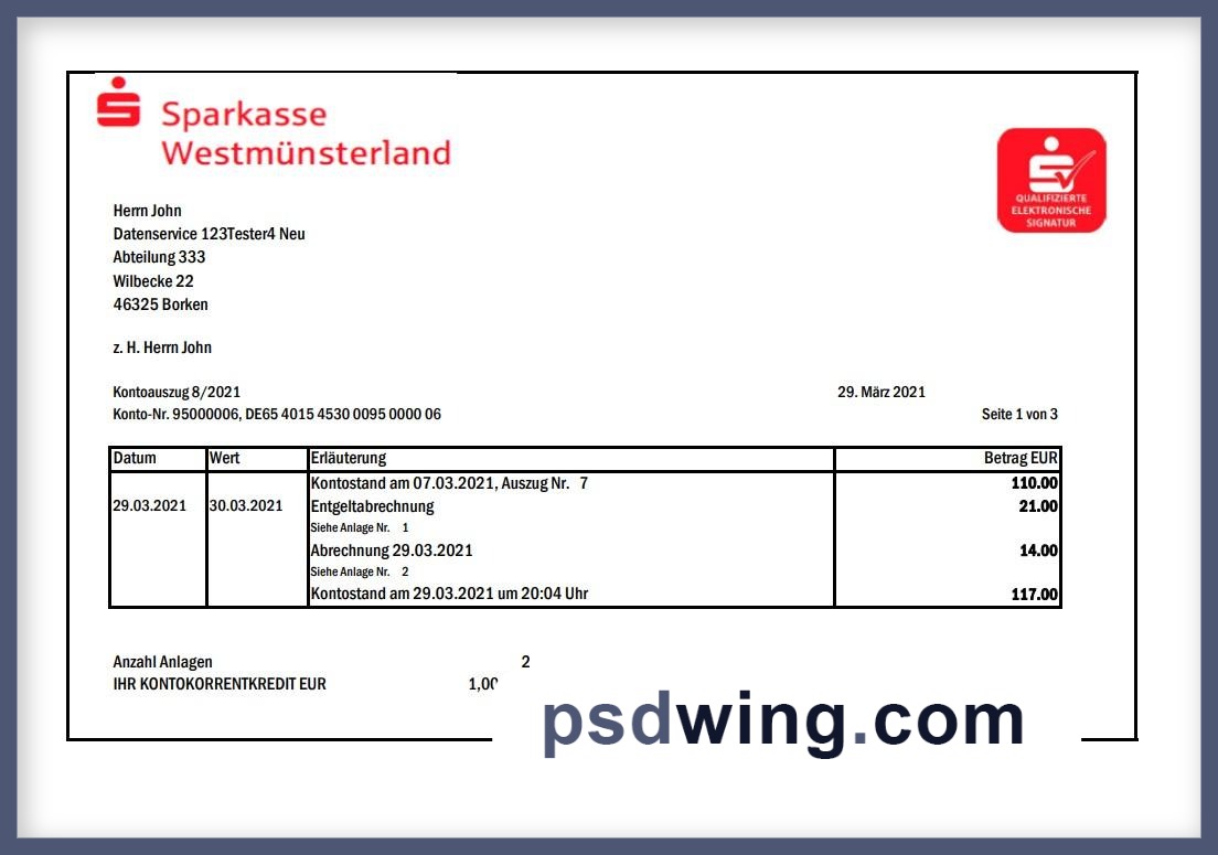 Germany Sparkasse Bank Statement (Excel)